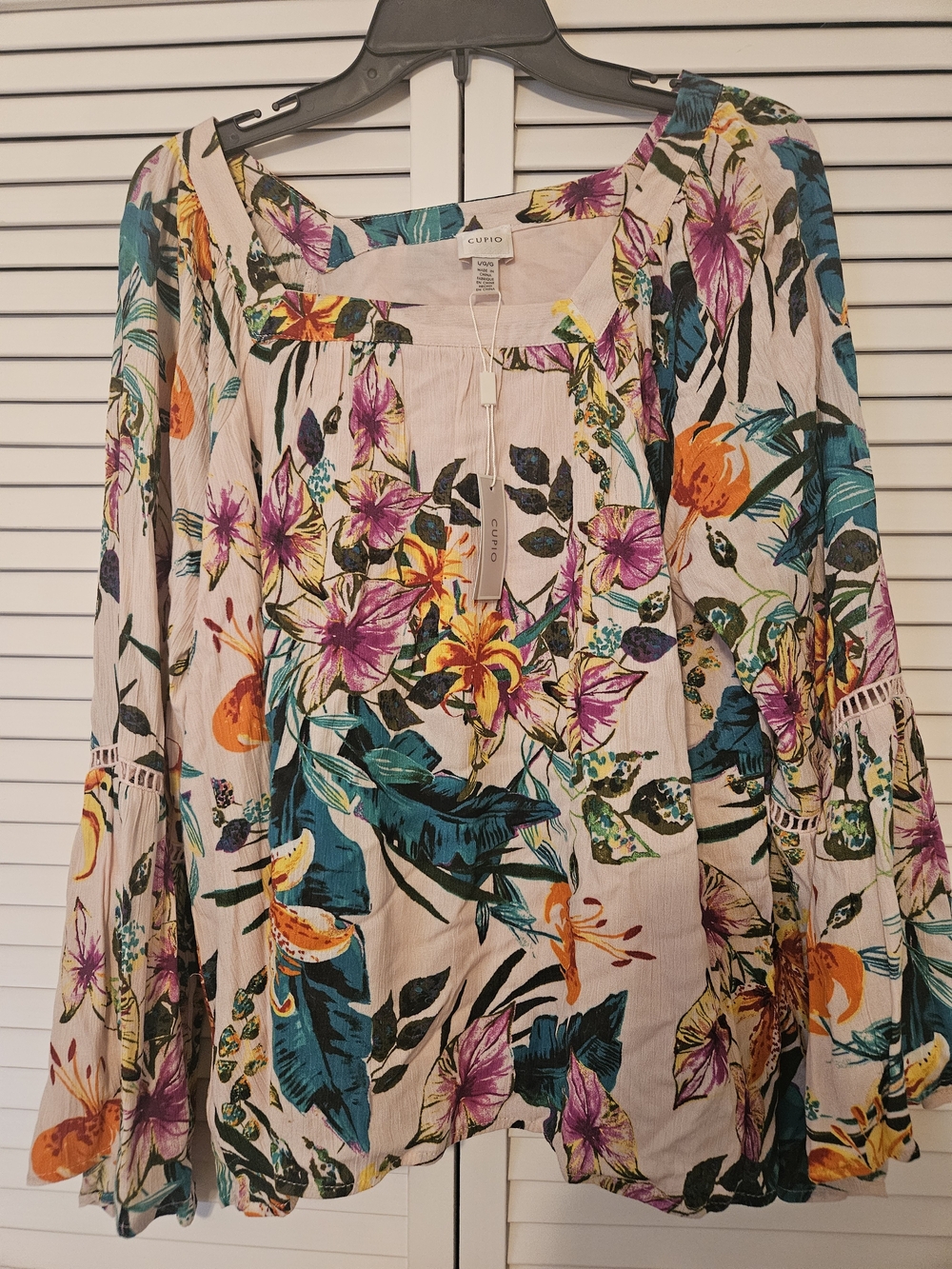 Cupio Cream Floral Tunic with Teal, Purple & Orange Accents